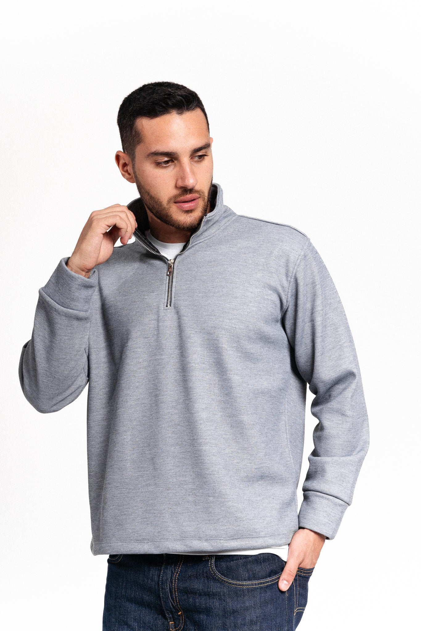 AJ Quarter Zipper Sweater - Silver Grey