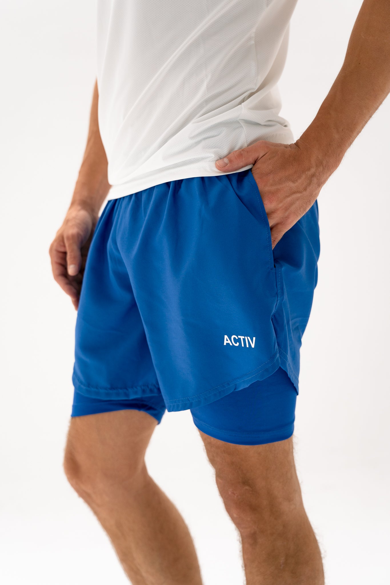 Act-Fit Training Shorts with Underneath Compression Shorts - Royal Blue