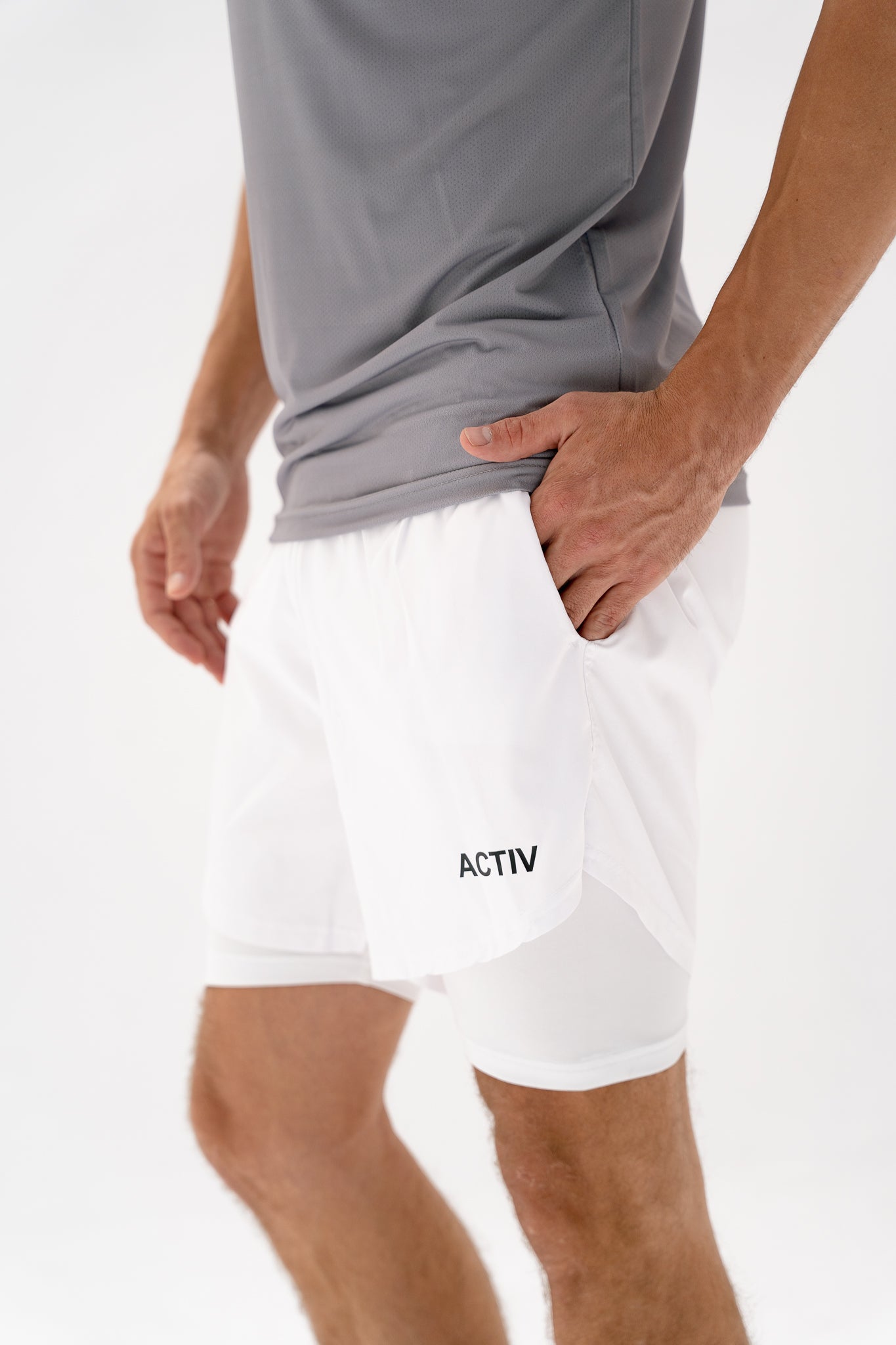 Act-Fit Training Shorts with Underneath Compression Shorts - White