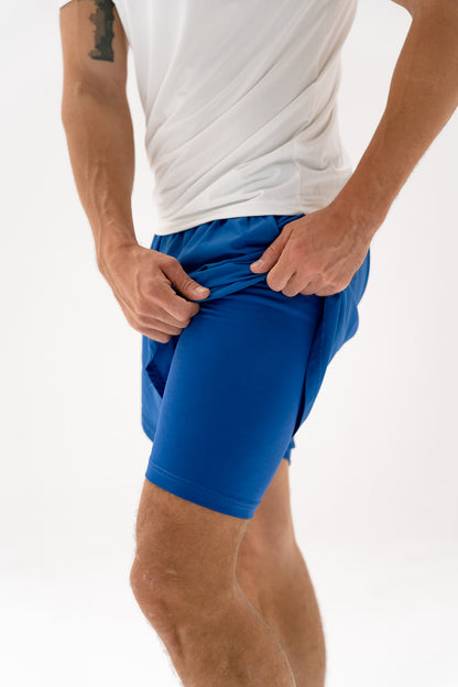 Act-Fit Training Shorts with Underneath Compression Shorts - Royal Blue