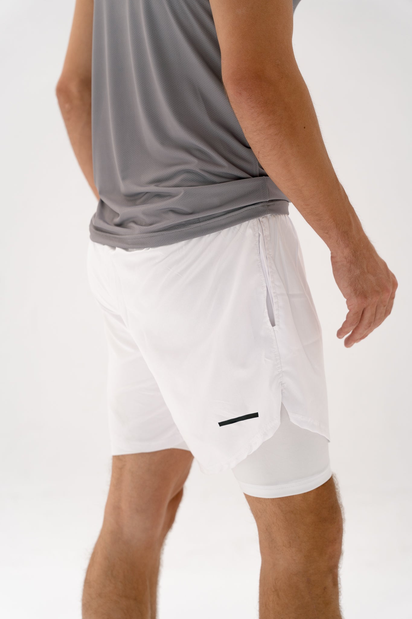 Act-Fit Training Shorts with Underneath Compression Shorts - White