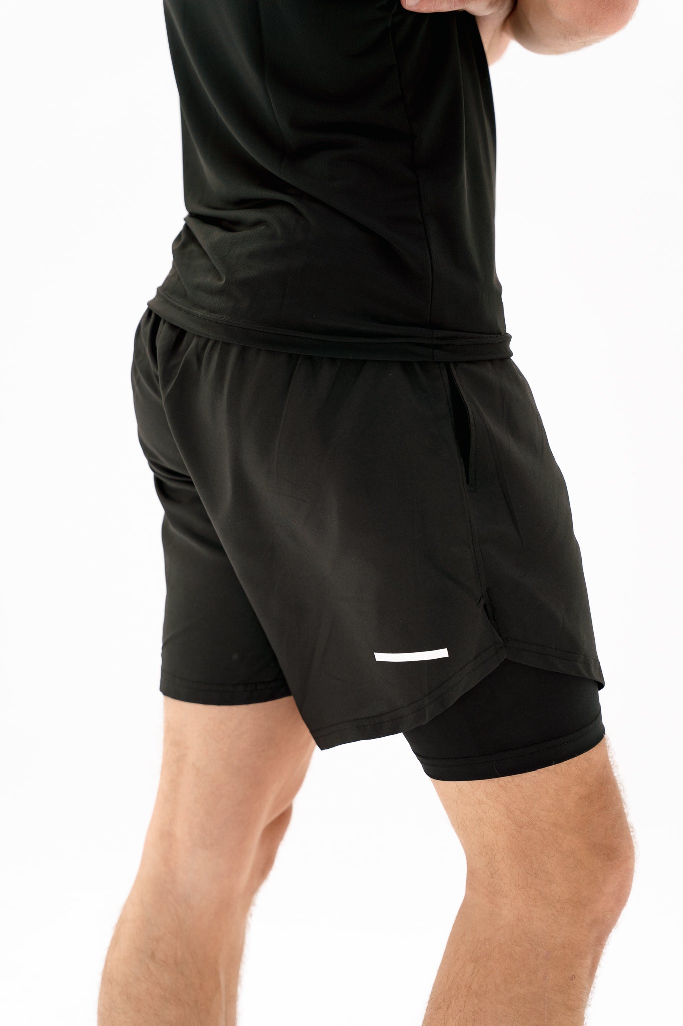 Act-Fit Training Shorts with Underneath Compression Shorts - Black