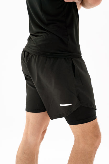 Act-Fit Training Shorts with Underneath Compression Shorts - Black