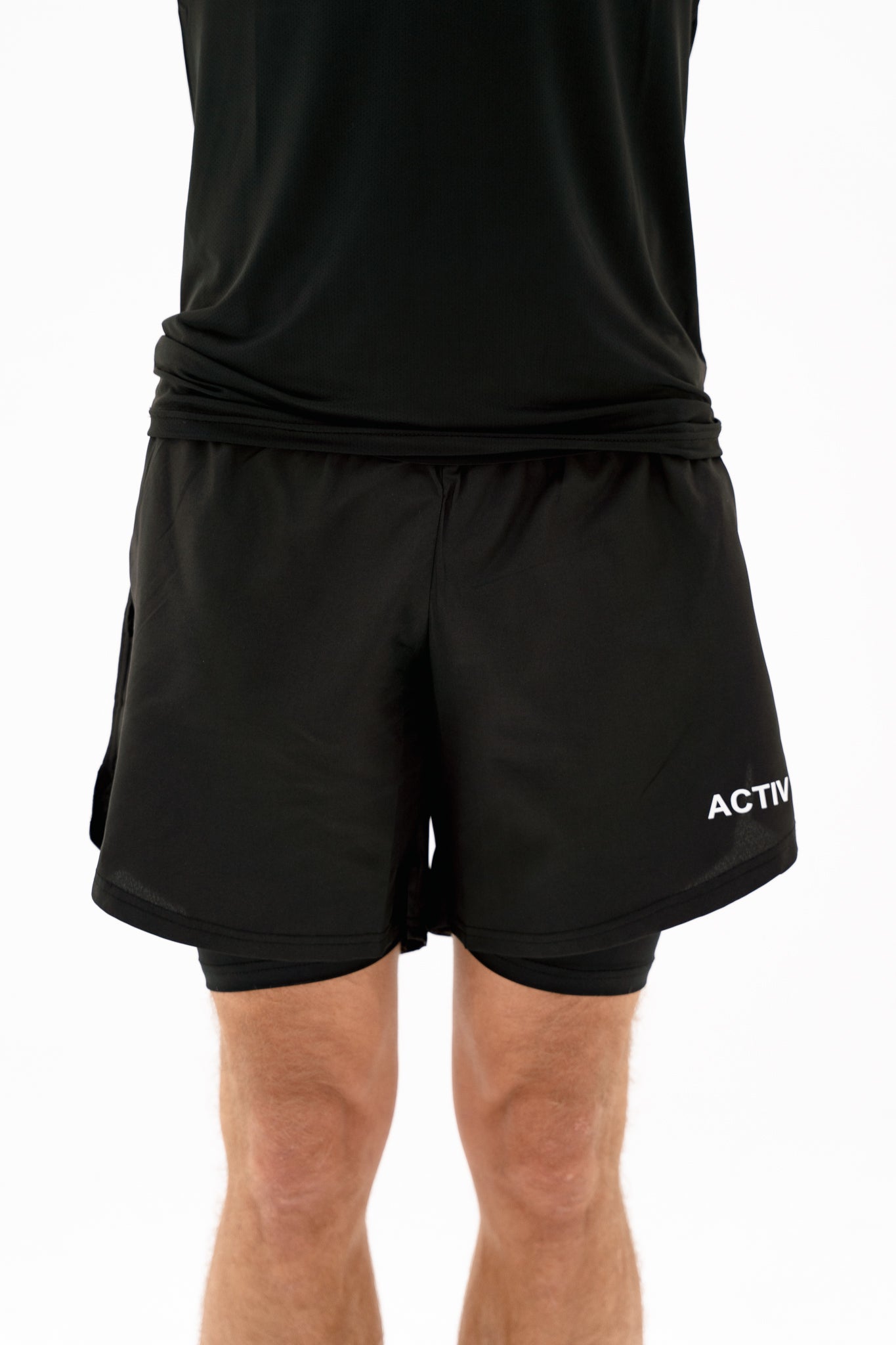 Act-Fit Training Shorts with Underneath Compression Shorts - Black