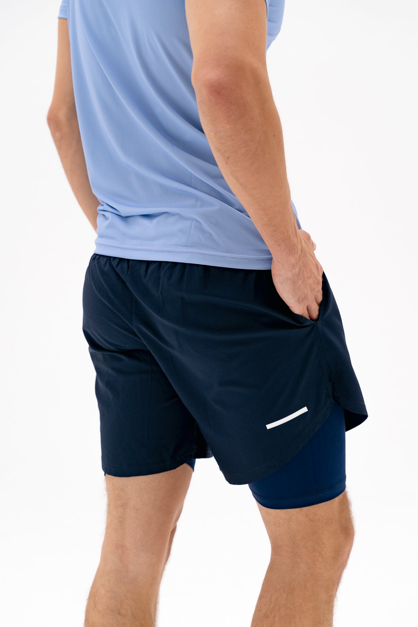 Act-Fit Training Shorts with Underneath Compression Shorts - Navy Blue