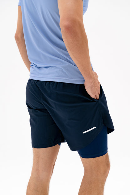 Act-Fit Training Shorts with Underneath Compression Shorts - Navy Blue